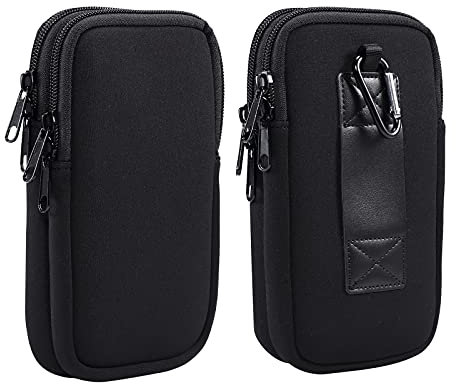 Custodia a doppio strato in neoprene per cellulare, con cerniera, per iPhone 16 Plus, 16 Pro Max, 15, 14, 13 Pro Max, Samsung Galxy A15, A55, A25, A05s, S24, Ultra Pixel 9, 8 Pro, colore: nero