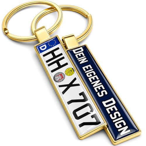 Personalisierter Kennzeichen-Schlüsselanhänger beidseitig mit Name Foto Bild Wunschtext gestaltet, Minischild Auto Nummernschild Metall Anhänger als Führerschein Geburtstag Geschenk für Autofahrer