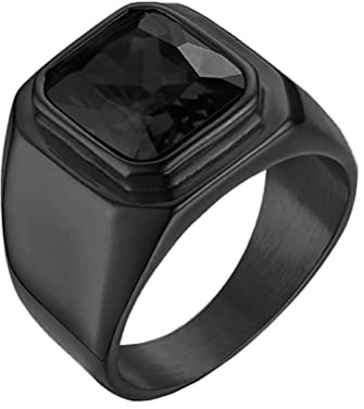 HIJONES Herren Stein Ring Edelstahl Groß Quadrat Zirkonia Vintage Statement Ringe