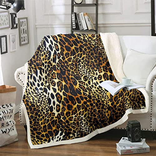 Loussiesd Leopardenmuster Wohndecke Gepardenmuster Flanell Fleecedecke für Schlafsofa Couch Wildtier Thema Decke Atmungsaktive Wildlife Style Flanell Fleecedecke Raumdekor Kuscheldecke 75x100cm