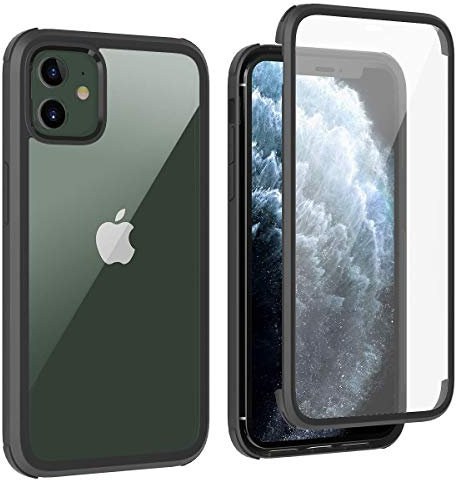 Leedia 360 Grad Hülle Kompatibel mit iPhone 11 Hülle Ganzkörper Eingebautem Glas Displayschutz Stoßfest Schutzhülle Transparent Clear Durchsichtig Handyhülle für iPhone 11 6.1 Schwarz