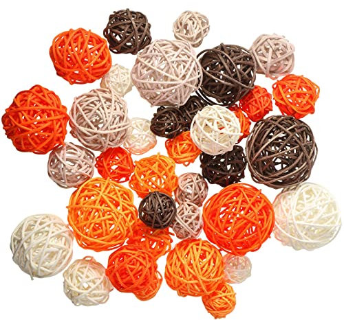 36 Stück Rattan-Kugeln dekorative Kugeln für Tafelaufsatz, Schalen, Kugeln, Vasenfüller für Weihnachten, Handwerk, Hochzeit, Party, Potpourri-Dekoration, 4 Größen (helle Farbe)