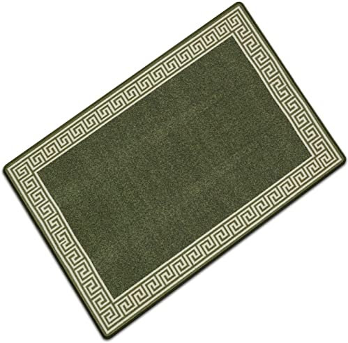 Rugs Shop Door Mats Indoor Non Slip Mat Carpet Runners for Hallways Geometrical Border Low Profile Washable Runner Rug Kitchen, Front Hall Living Room (40 60 Cm DoorMat, Green Cream)