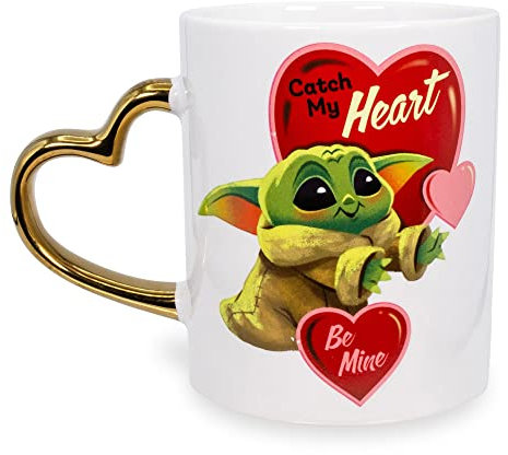 Star Wars: The Mandalorian Grogu - Taza de cerámica con mango en forma de corazón | 14 onzas