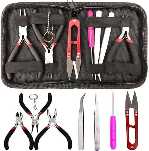 KEWAYO Kit Strumenti per Creazione e Riparazione Gioielli, 8 Pezzi con Forbici, Pinze, Pinzette e Accessori per Perline