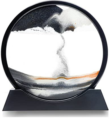 Atigrado Zen großer beweglicher Sandkunst, 30,5 cm, runder Glasrahmen, 3D-Sanduhr, Tiefsee-Sandlandschaft, Treibsand-Dekor, achtsame Schwarze Sandkunst, flüssige Bewegung für Erwachsene, Büro,