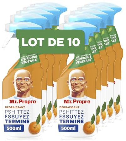 Mr. Propre Flash Propreté Spray Dégraissant Et Nettoyant, 10 x 500ML, Peps Mandarine