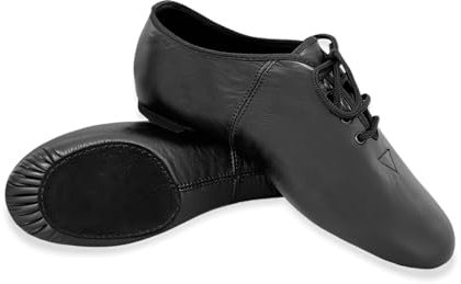 Jazz Shoes Dance Shoe Girls Black Leather Lace Up - Modern Stage Rubber Heel & Suede Split Sole Irish Dancing Hard Jig Pumps - Child Kids Womens (See Size Guide in Pictures)