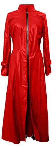 Damen PU Leder Trenchcoat Jacke mit Reißverschluss Sexy Kleid Body Clubwear Langer Lack-Mantel PVC Mantel Lack Optik Matrix Jacke Robe Lange Coat mit Stehkragen Outwear Cosplay Kostüm Party Fasching