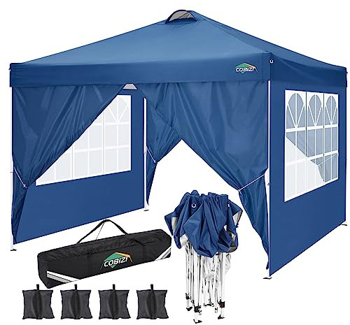COBIZI Pavillon 3x3m Wasserdicht, Faltpavillon Gartenpavillon Partyzelt Gartenzelt Festzeltfaltbar Pop-up Gartenzelt Partyzelt (3x3m +4Seitenteilen+4Sandsack+Lüftungsschlitze,Blau)