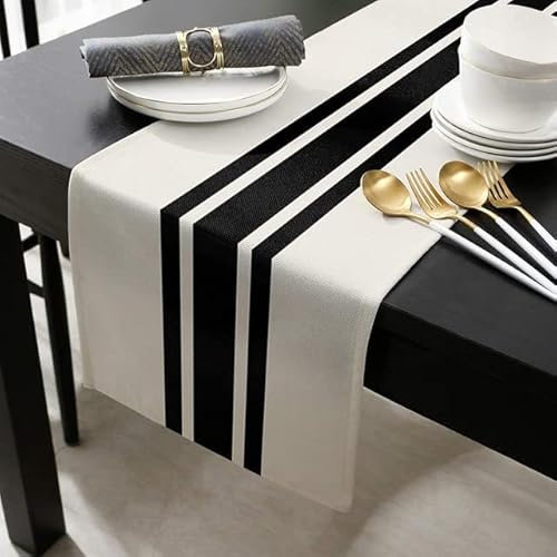 Moderner Leinen Schwarz Weiß Karierter Streifen Tischläufer 33 cm * 180 cm Hochzeit Tischdekoration Tasse Tischdecke