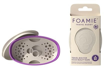 Foamie Caja de viaje sostenible beige y morado Travel Buddy - Jabonera de viaje o para el baño - Jabonera de baño ecológica para su champu solidos - Vegano x1