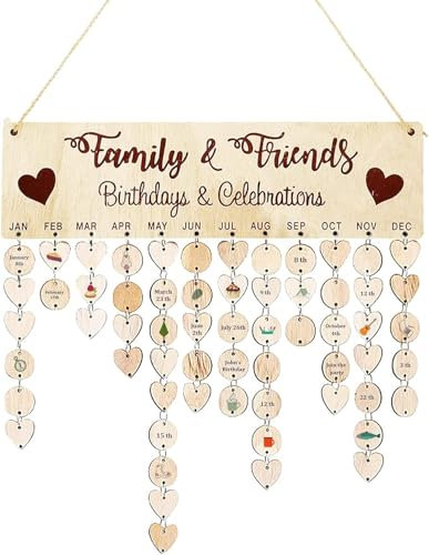 YHSKJCD Geburtstagskalender Holz Erinnerung, DIY Geschenk Dekoration Vintage Jahresunabhängig Holz DIY Kalender mit 100 Holzanhängern für Schlafzimmer Büro Kindergarten