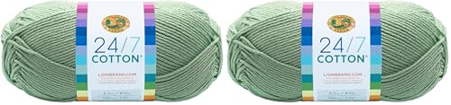 Lion Brand Yarn Company Cotton Yarn, 100 Percent Cotton, Mint,15.24x6.35x6.35 cm (Pack of 2)