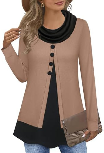 Datuhao Pulli Damen, Damen Sweatshirt Lang Ohne-Kapuze Langarm Winter Damenhoodie Oversize Dünne Pullover Damen mit Rollkragen Strickpullover Damen Elegant Lang Tunika Modern Damentunikas