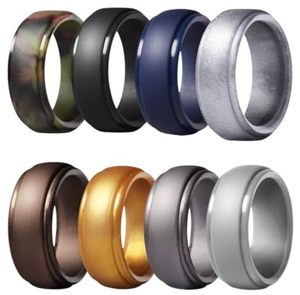 JewelryWe 8pcs Silikon Eheringe für Männer: 8mm Herren Gummi Hochzeit Bands Gummibänder Sport Ringe Flexible Silikonringe Verlobungsringe Geschenke 8 Faben Set Größe 67