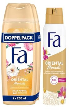 FA Duschgel Oriental Moments 2er Pack (1x 2x250 ml) & Deospray (1x 150 ml) mit dem zarten Duft von Wüstenrose & Sandelholz, 48h Deo-Schutz ohne Aluminiumsalze, Vegane Formel