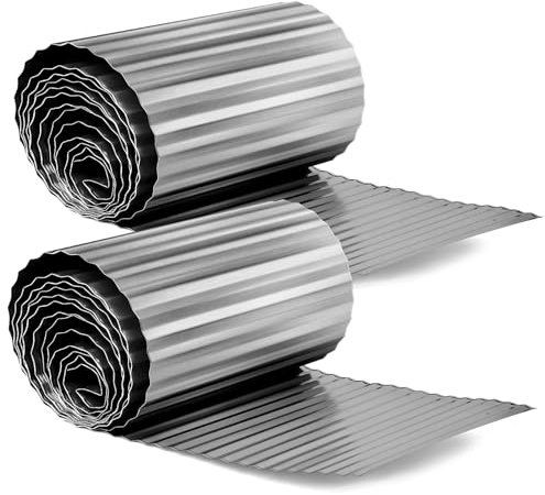 Sasylvia Lot de 2 rouleaux de bordures de jardin en métal ondulé robuste pour clôture de légumes, parterres de fleurs surélevés, bordures d'arbres (gris, 30,5 cm x 3 m)