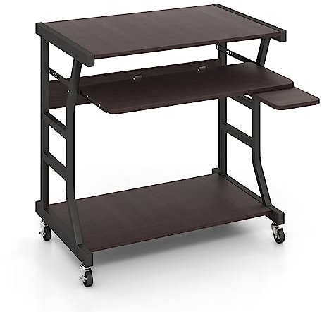 GIANTEX Bureau d'ordinateur portable avec roulettes et plateau pour clavier extensible, plateau pour souris et tablette inférieure, 75 x 50 x 75 cm