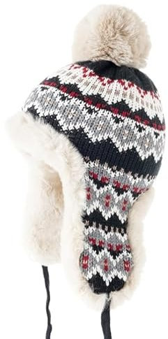 CHRISK Herbst Winter Sherpa Peru Hut Ohrenschutz Warm Stricken Plüsch Ball Schnee Ski Cap Jagd Sturmhaube Winddicht Integriert, D, One size