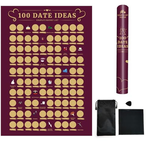 CUCUFA 100 DATE OFF OFF -Poster Fun Date Night Ideas 23.4x16.5in Kratzer -Off -Poster Paare, rot 100 Datteln Scratch Off Poster