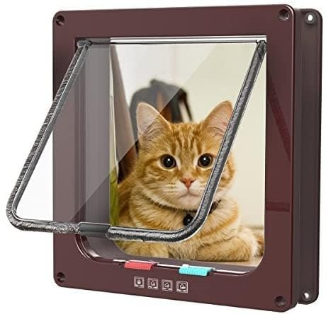 Puerta para Gatos clásica, 4 Opciones de Cierre Manual M-19 * 20 * 5.5cm Marrón