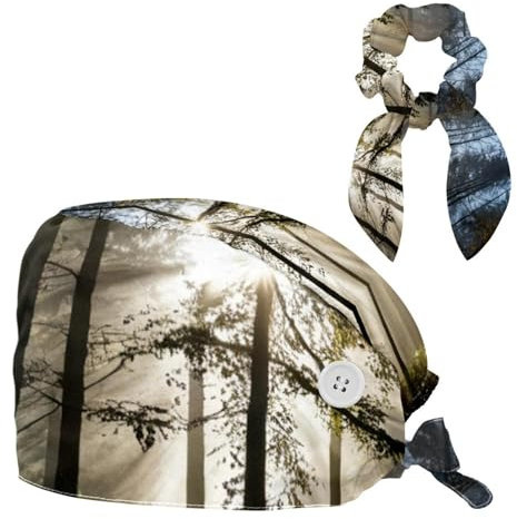 CWAGFEQZ Scrub Caps Damen,Scrub Mützen für Frauen geeignet,Natur Sonnenschein Wald Baum