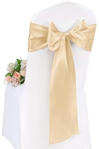 Pesonlook 50 Stück Champagner Gold Satin Stuhlschärpen Stuhl Dekorative Schleife Entworfene 17 x 275 cm Stuhlschärpen Schleife Krawattenband für Hochzeit Party Hoteldekoration (Champagner Gold)