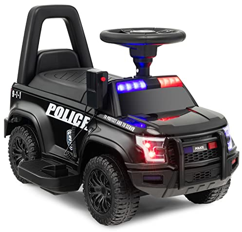 COSTWAY Auto Elettrica per Bambini, Auto della Polizia Giocattolo con Clacson Luce di Avvertimento e Suono della Sirena, Velocità 3 km/h, per Bambini 18-60 Mesi (Nero)