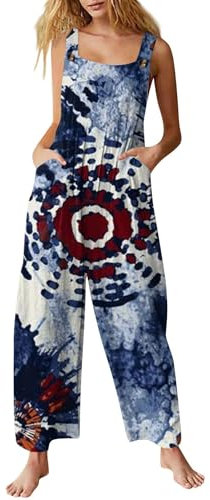 BTBDYDH Overalls for Women Casual Loose Dungarees Boho Floral Soft Linen Baggy Jumpsuit Adjustable Straps with Pockets Dark Purple L