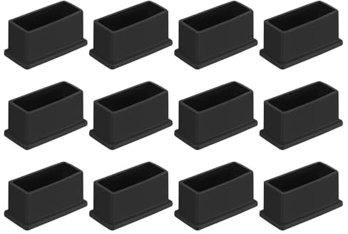 QUARKZMAN 12Pcs Embouts de Pieds de Chaise Carrés en PVC, 50mm x 20mm OD, Noirs, Protections de Sol pour Pieds de Meubles de Table, Capuchons de Couverture