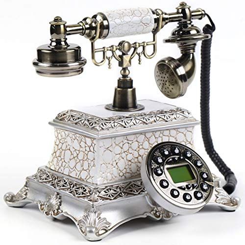 Vintage Deko Retro Telefon Antikes nostalgisches Festnetztelefon Harz Metall Freisprechen Anrufer-ID Wahlwiederholung Tischkalender Datumsanzeige Uhr Wochenanzeige