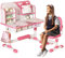 Set di tavolo e sedia per bambini, scrivania regolabile per ragazze, scrivania per camera da letto, tavolo da studio con grande lavagna, libreria e cassetto (rosa)