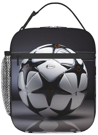 CHRYCM Lonchera de fútbol en blanco y negro, reutilizable, aislada, bolsa de comida, para el trabajo, picnic, caja refrigeradora, bolsa de mano
