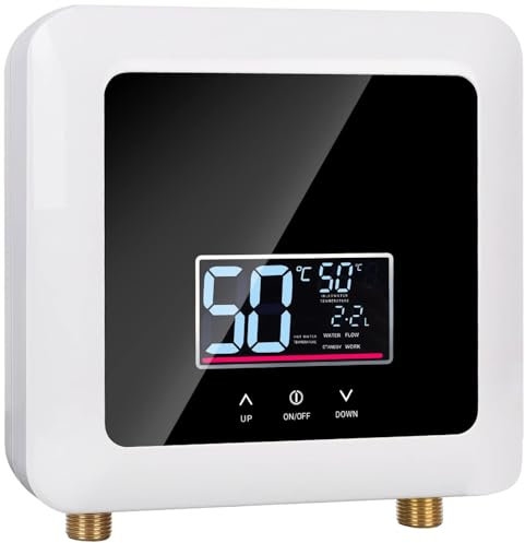 Scaldacqua istantanea elettronico, 7500 W 220V Scaldacqua Istantaneo a Parete Mini Scaldabagno Istantaneo Elettrico con Display LED Della Temperatura, scaldabagno elettrico per Cucina e Bagno (White)