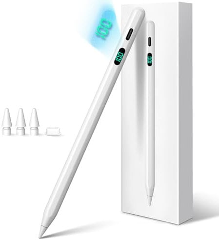 Penna per iPad 2025-2018 con LED Power Display, Pencil per iPad 11th A16/10/9/8/7/6, Air 11/13 M2/M3, Pro 11/13 M4, Pro 12.9”, Air 5/4/3, Mini 7 A17 Pro/6/5, Carica veloce, precisione Pixel