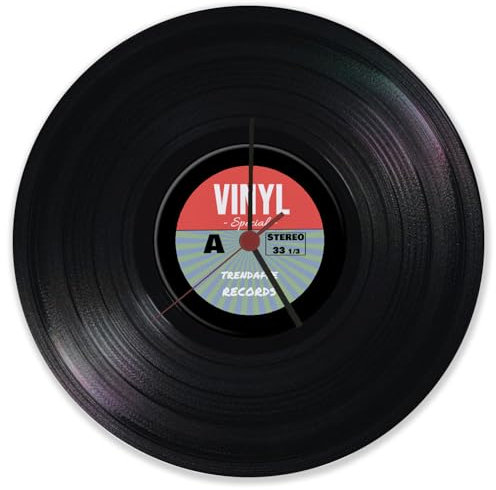 speecheese Vinyl Schallplatte Wanduhr aus Glas eine dekorative Uhr für das Wohnzimmer Wanduhr aus Glas Motiv Trendaffe Records Schallplattenspieler Retro 80er Musik Musiker Musik-Fan