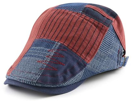 HIQIU Schiebermütze Herren Flatcap Barret Cap, Schirmmütze Herren Patchwork Baskenmütze Gatsby Newsboy Cap Golfermütze (DE/NL/SE/PL, Alphanumerisch, M, L, C# Weinrot)