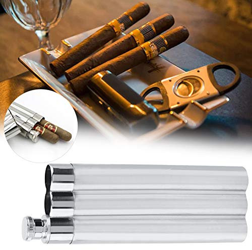 Qukaim Estuche portátil de acero inoxidable para cigarros, petaca y soporte para puros, 3 tubos, funda de transporte portátil para puros, ideal para actividades al aire libre y eventos