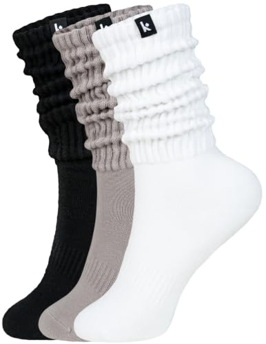 Kamo Fitness Scrunch Boot Sock for Women, Cozy Slouch Crew, 3 Pairs (Mixed)