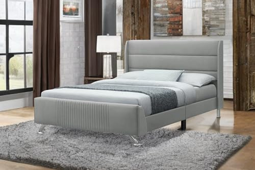 Sareer Furniture Neputne Bed Frame, Bed Frame in a box, Contemporary Grey Upholstered Bed Frame with Headboard, Wood Slat support, 5ft Kingsize bed, Grey (King (U.K. Standard))