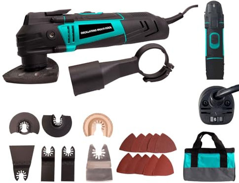 BLUEMARS 300W Oscillating Multi-Tool, 6 Variable Speeds & 3.2° Oscillation Angle, Tool-Free Blade Change, 17pc Accessories Kit for Sanding, Cutting, Scraping, Grinding