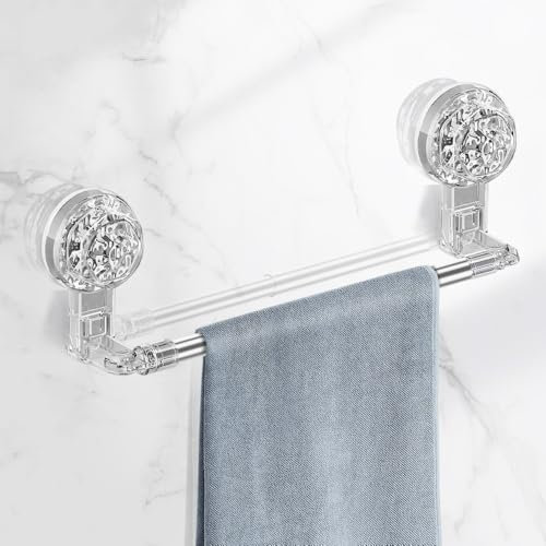 Suction Cup Towel Rail 30cm,Wall Mounted Towel Rack Adjustable Bathroom Towel Bar, No Drilling Vacuum Towel Racks Holder With Suction for Bathroom Kitchen,Transparent
