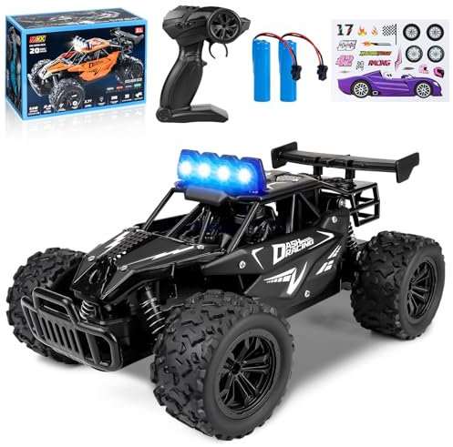 Joellfuner Macchina Telecomandata per Bambini, 2.4Ghz 1:16 Macchina Radiocomandata con Luce LED Quattro Colori, 20KM/H Monster Truck Telecomandato con marce alte e basse per bambini 3+ anni (Nero)