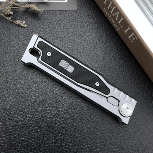 Amacigana Cuchillo de Gravedad Hoja de Acero D2, Empuñadura G10 con Aluminio T6,Ideal para Camping, Senderismo y Supervivencia (Arco blanco)