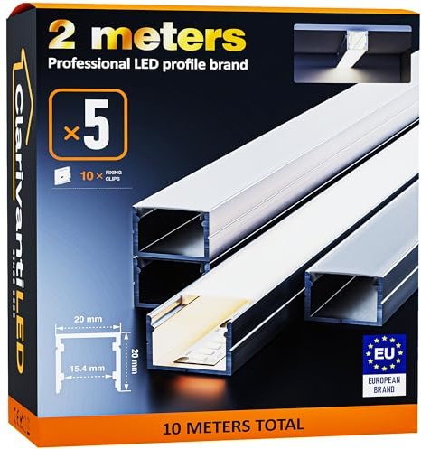 ClarivantiLED LED Profil 2m×5 Aluminium U-Form mit Milchig Weißer Abdeckung Kanal mit Diffusor,Alu Profil LED Streifen Schiene kanalleiste Aluprofil Streifen Profile,lichtkanal led strip aluschiene