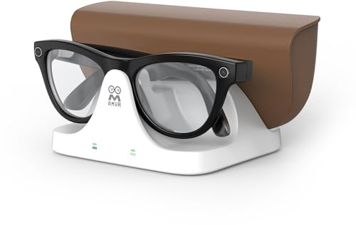 AMVR Magnetische 2-in-1-Ladestation, kompatibel mit Ray-Ban Meta Wayfarer/Skyler/Headliner Smart-Brillen-Etui-Zubehör, Ladegerät mit LED-Anzeige