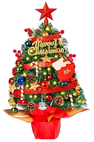 Mini Weihnachtsbaum 60cm, Künstlicher Weihnachtsbaum Klein mit Beleuchtung, Sternbaumspitze Weihnachtsdeko, Tannenbaum für Tischdeko Schaufenster Büro