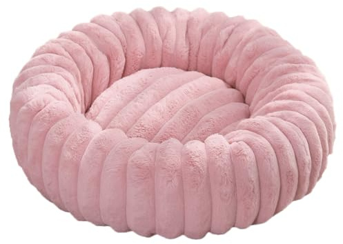 Yuly Lit Donut pour Chiens et Chats, Panier pour Chien Lavable et Antidérapant, Canapé Chat Anti Stress Apaisant en Peluche Doux, pour Chien Petit Moyen Grande Taille (Rose,50cm/19.7in)