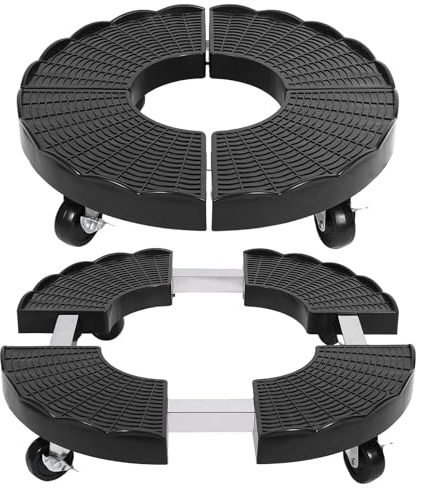 Zorplex Rullo per Piante Regolabile Ø 38–50 cm, Base Rotonda con Ruote Girevoli a 360° e Freno, Portata Fino a 150kg, Resistente alle Intemperie, Robusto per Piante da Giardino Casa Vaso da Fiori